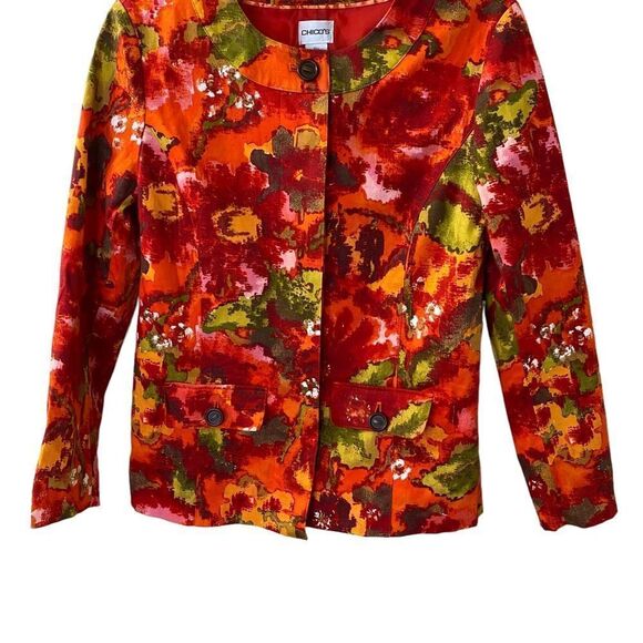 Chico’s Floral Print Button Down Blazer Jacket Sz 0 - Picture 3 of 11